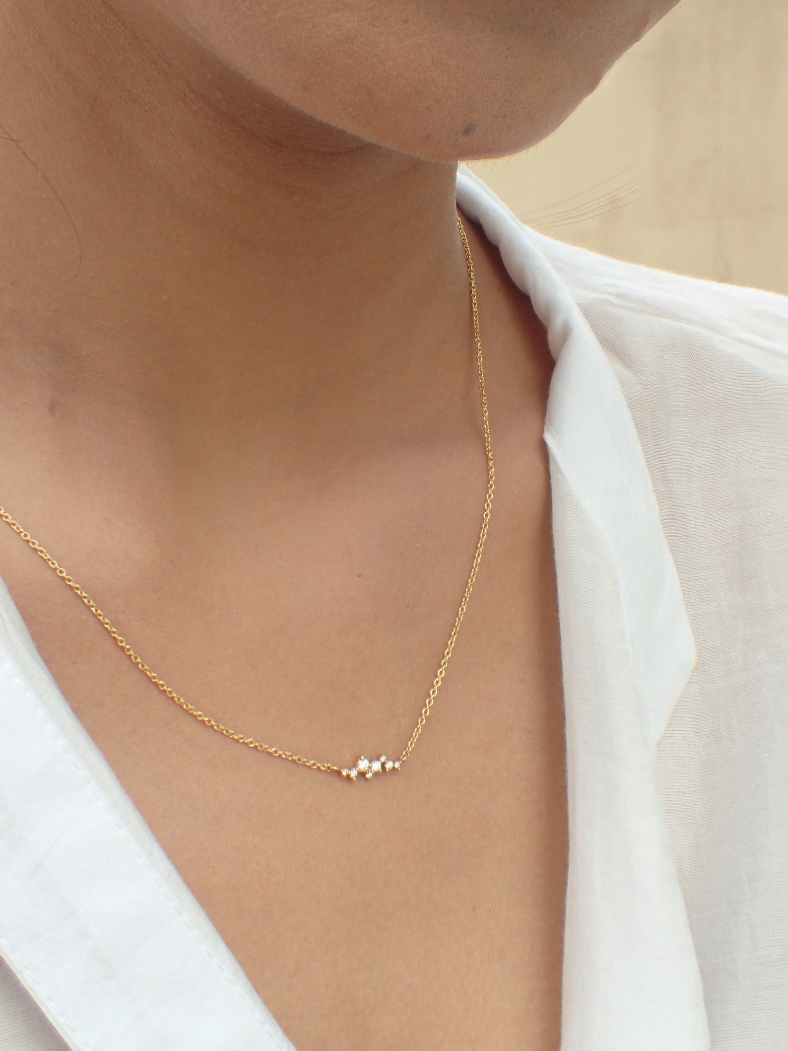 Moissanite Cluster Necklace, Cluster Chart Gift for Women, Minimalist Layering Necklace Gift for Her, Wedding Necklace